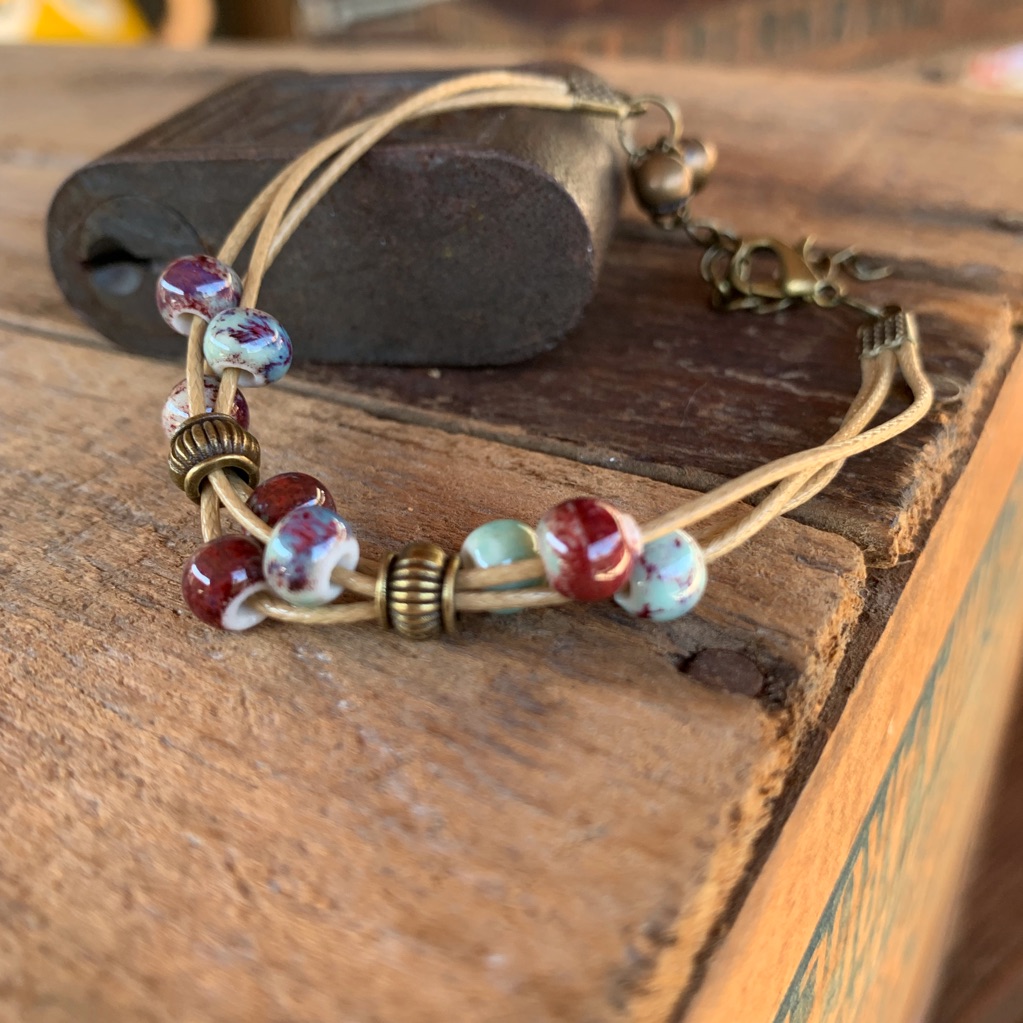Vintage Boho Ceramic Bead String Bracelet